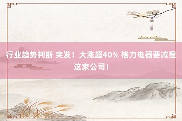 行业趋势判断 突发！大涨超40% 格力电器要减捏这家公司！