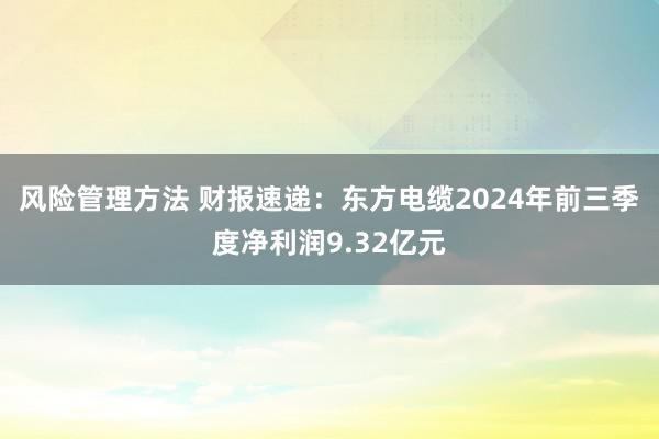 风险管理方法 财报速递：东方电缆2024年前三季度净利润9.32亿元