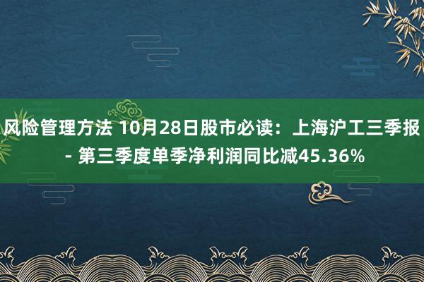 风险管理方法 10月28日股市必读：上海沪工三季报 - 第三季度单季净利润同比减45.36%