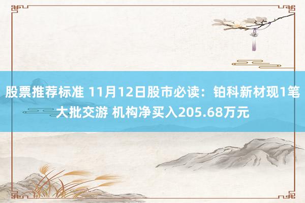 股票推荐标准 11月12日股市必读：铂科新材现1笔大批交游 机构净买入205.68万元