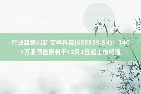 行业趋势判断 高华科技(688539.SH)：1407万股限售股将于12月2日起上市畅通