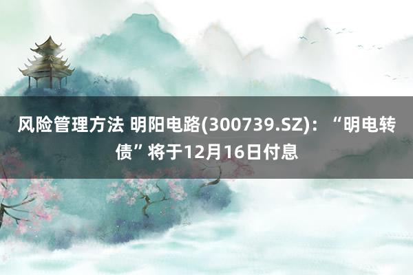 风险管理方法 明阳电路(300739.SZ)：“明电转债”将于12月16日付息