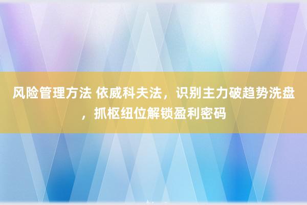 风险管理方法 依威科夫法，识别主力破趋势洗盘，抓枢纽位解锁盈利密码