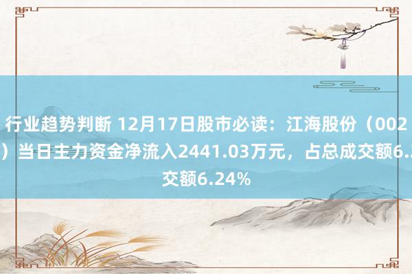 行业趋势判断 12月17日股市必读：江海股份（002484）当日主力资金净流入2441.03万元，占总成交额6.24%