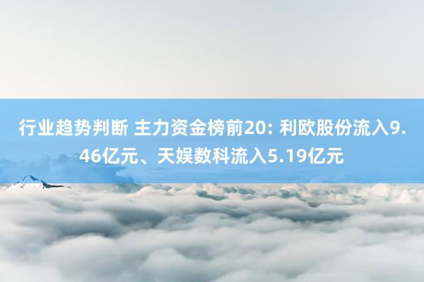 行业趋势判断 主力资金榜前20: 利欧股份流入9.46亿元、天娱数科流入5.19亿元